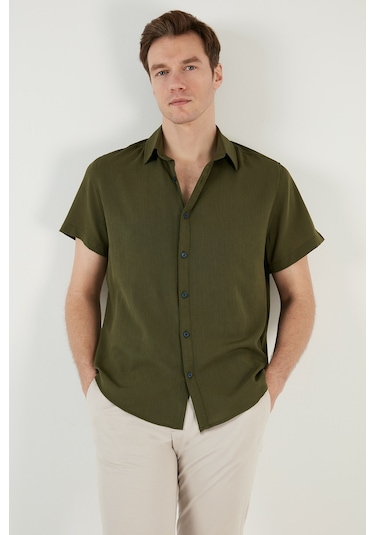 Buratti Pamuk Karışımlı Kısa Kollu Regular Fit Erkek Gömlek Cf23S113139 Haki