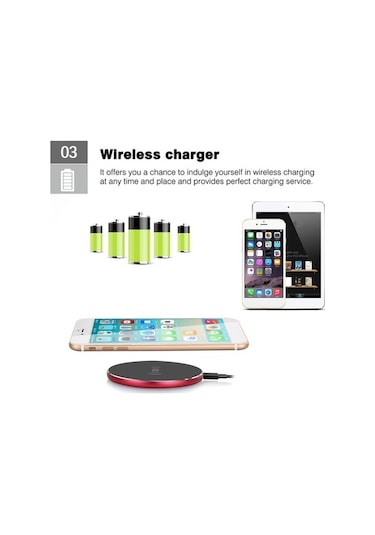 Prestigegoods Moxo N8 Akıllı Kablosuz Şarj Cihazı, Akıllı Çipli, Kaymaz Ayak Pedi, Hızlı Şarj, 5v 2a, 78.45mm, Black&red