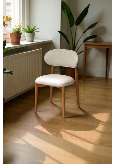 Bohem Polo İskandinav Sandalye 6 Adet Puffy & Baby Face Kumaş, %100 Ahşap, Modern Sandalye Cappuccino