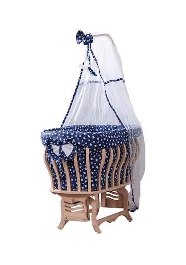 Setaymobilya Doğal Ağaç Beşik, Kristal Yıldızlı Sepet Beşik+Uyku Seti+Cibinlik