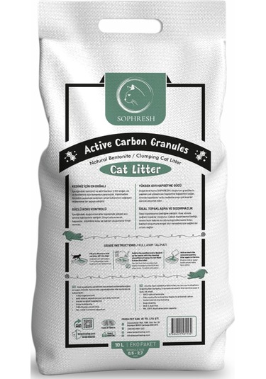 Sophresh As250 Aktif Karbonlu Granüllü Kedi Kumu Cat Litte 10 L