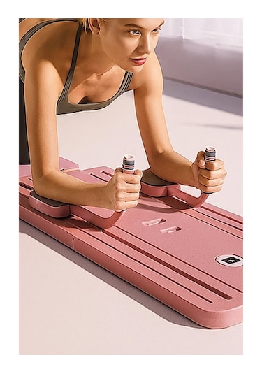 Pilates Aleti Zamanlayıcılı, Direnç Bantlı Çok Amaçlı Egzersiz Tahtası Açık Pembe