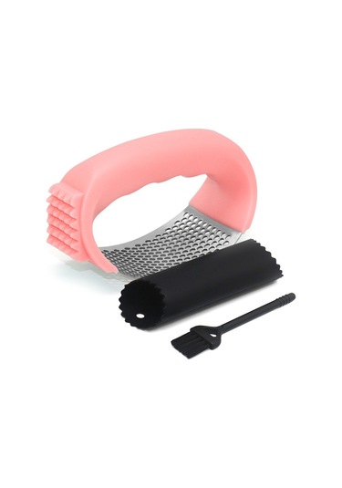 Springsun Evdeki Sarımsak İşleri İçin Çelik Materyalli Hızlı Sarımsak Ezici, Ezme Ve Soyma Seti Pembe Renkli Kutulu Paket Pembe