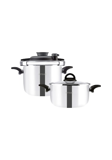 Emsan Vera 2'li Düdüklü Tencere Seti 4+6 Litre Siyah Gümüş - Siyah
