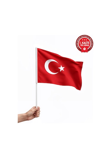 Sopalı Türk Bayrağı 50x75 Cm 10 Adet 1.kalite Alpaka Kumaş