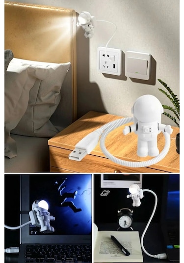 Biishe Usb Astronot Gece Lambası, Masa Lambası, Kitap Okuma Lambası Işığı Çok Renkli