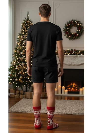 Plus Scorpion Erkek Yılbaşı Soket Çorap Pamuklu, Desenli, Sıcak Tutan Noel Temalı 40-45 Numara Kırmızı