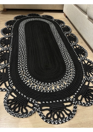 Matrix Jüt Kilim, Paspas, Mutfak Halısı, Banyo Paspası, Kilim, Halı, Oturma Odası Halısı Siyah - Beyaz