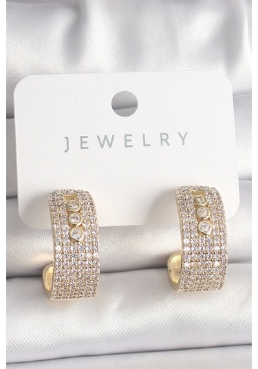 Pirinç Gold Renk Zirkon Taşlı Halka Messika Model Kadın Küpe Çok Renkli