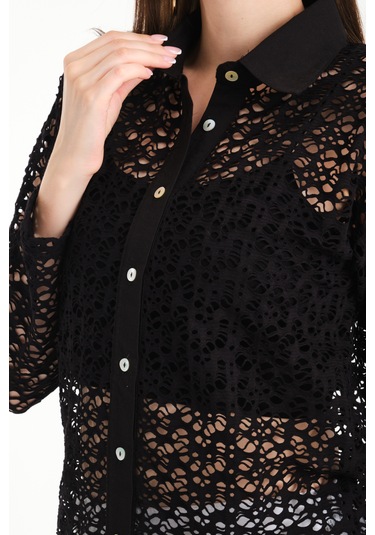 By Papi Dantel Gömlek Siyah