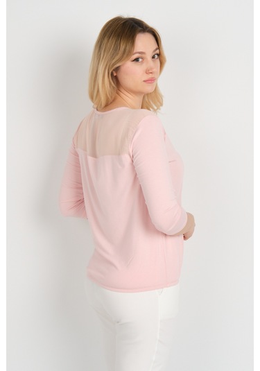 Sistas Kadın Omuz Ve Kolları Tül Detaylı Beli Lastikli Truvakar Kol Bluz 23321 Pudra Pudra