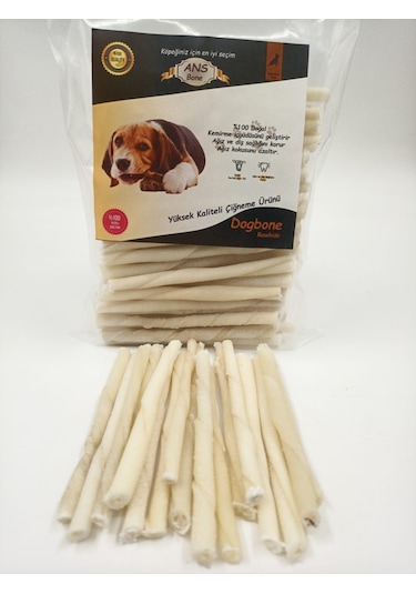Ans Burgu Sütlü Beyaz Çubuk Kemik Torba Çiğneme Kemiği 10 CM 100'lü