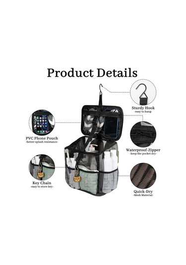 Suofeng Siyah Pvc Ağ + Oxford Kumaş Banyo Organizer Sepeti - Taşınabilir, Hızlı Kuruyan, Spor Salonu Ve Seyahat İçin - 48x27x18cm Siyah