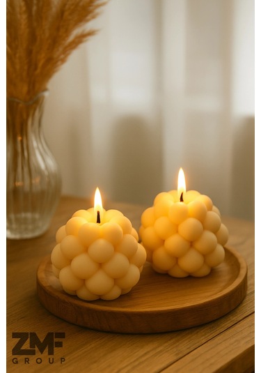 Dekoratif 2'li Kokulu Top Bubble Mum Minimal Pinterest Tasarım 5cm Beyaz