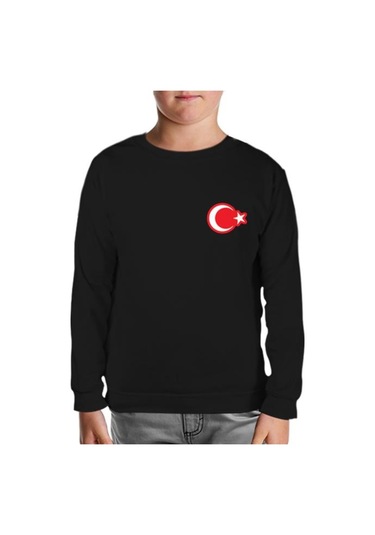 Ay Yıldız - Göğüs Logo Siyah Çocuk Sweatshirt Siyah