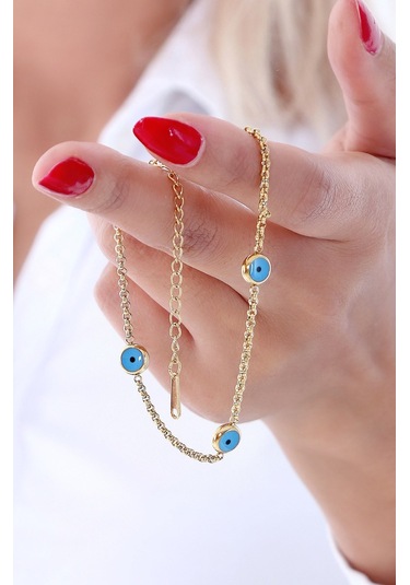 Bhs Life Kadın Nazar Boncuklu Çelik Zincir Altın Kaplama Bileklik Altın