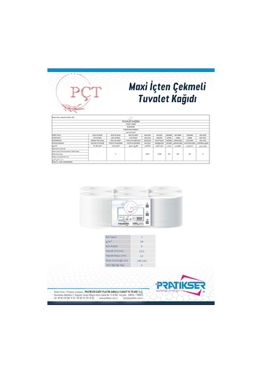 Pçt Maxi İçten Çekmeli Tuvalet Kağıdı 4 KG 6 Rulo