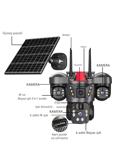 O-kam 7070 9mp Lens 3 Kamera Ultrahd 4g Solar Akıllı Güvenlik Kamerası