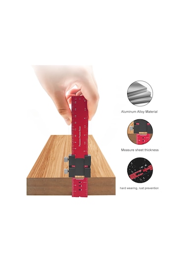 Symbee Alüminyum Ahşapçılık Cetveli 160mm, Kaydırmalı Durdurucu, Keskin Ölçekler, Hassas İşleme, Tahta İşleme Araçları