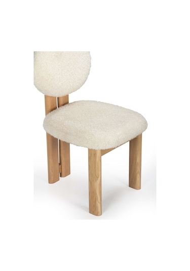 Coco Iskandinav Still Krem Teddy Kumaş Natural Ahşap Bohem Sandalye