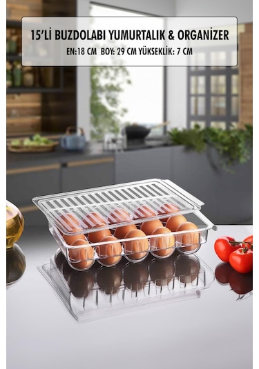 15 Li Buzdolabı Kapaklı Yumurtalık & Buzdolabı Organizeri Şeffaf