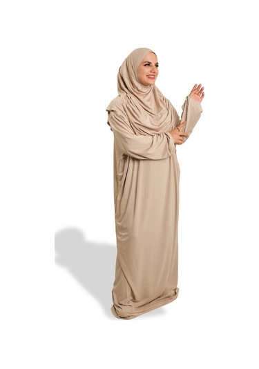 2 Parça Namaz Elbisesi Viskon Düz 2504 12 Bej