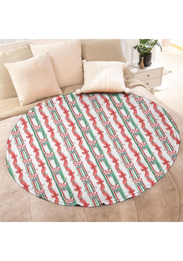 Noel Desenli 60 İnç Yuvarlak Flanel Battaniye, Yetişkin Ve Çocuk İçin, Yumuşak, Rahat Ve Hafif Noel Şeker Kamışı