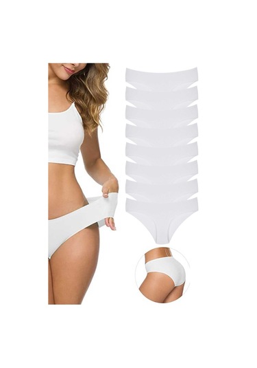 8 Adet Kadın Dikişsiz Lazer Kesim Esnek İz Yapmayan Külot Beyaz Çok Renkli