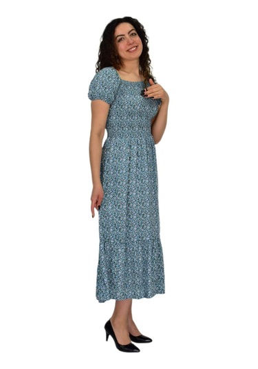 Kadın Balon Kol Beli Lastikli Empirme Elbise Bgl-st04644 Mint