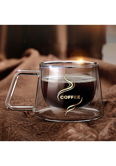 Vkemall 2'li Isı Yalıtımlı Cam Kahve Bardakları - Borosilikat, Mikrodalga & Bulaşık Makinesine Uygun, Soğuk Dokunuş, 101-200ml Şeffaf