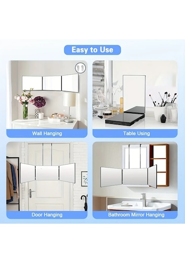 Xuweiwei Üç Taraflı Aynalı Aksesuarlı Işıksız 360 Derece Dönebilir Ayarlanabilir Saç Kesim Aynası Anti Fog Hd Cam Duvara Monte Plastik Çerçeve Ahşap