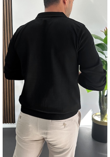 Erkek Çizgi Desenli Normal Kalıp Kazak Siyah Edw422 Siyah