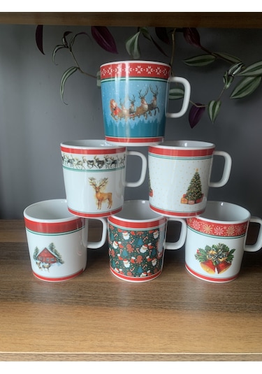 Yeni Yıl-noel Karışık Model 18 Parça 6 Kişilik Kupa Ve Türk Kahvesi Fincanı Takımı Çok Renkli