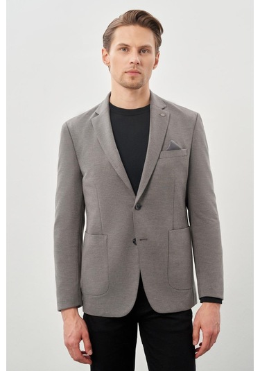 Koyu Antrasit Kazayağı Desen Örme Mono Yaka 2 Düğme 6 Drop Slim Fit Classic Ceket 1002245166 070 Koyu Antrasit