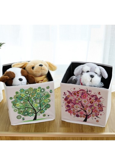 Ulzyvf Elmas Boyama Depolama Kutusu - Dıy Organizatör, 25x25x25cm Beyaz Kanvas, Araç Setli Çok Renkli Çok Renkli