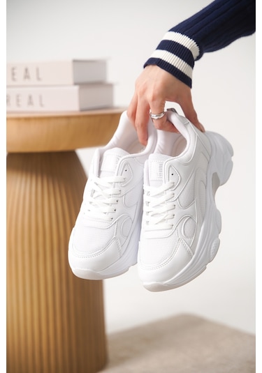 Garantili D0164 Günlük Ortopedik Kadın Sneaker Spor Ayakkabı Beyaz