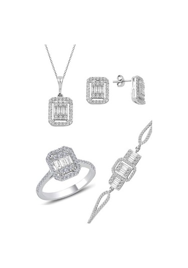 Gümüş Rodyumlu Baget Taşlı Dörtlü Set (535071419)