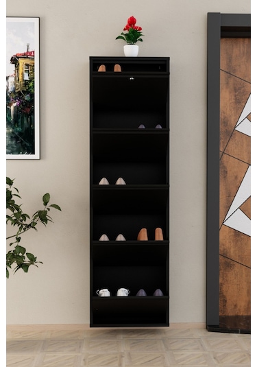 Kilitli 5 Kapaklı Metal Ayakkabılık Siyah Siyah