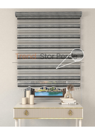 Siyah Yeşil Geçişli Boncuklu Zebra Stor Güneşlik Perde Opak Siyah-yeşil