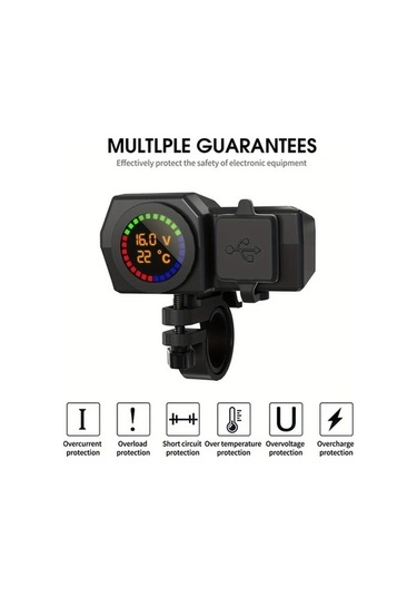 Pazly 1 Bilgisayar 3 Motosiklet Şarj Cihazı Dijital Ekran Çift Usb Araç Şarj Aleti 5v3a İphone Huawei İçin