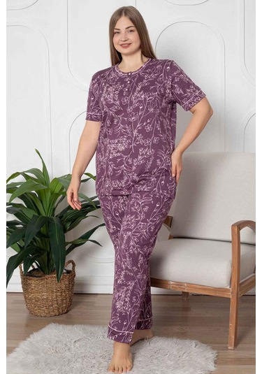 Alimer Kadın Mürdüm Bisiklet Yaka Büyük Beden Pijama Takm 2766b-m Mürdüm