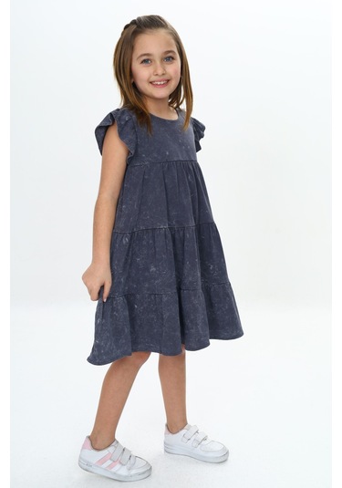 Toontoy Kız Çocuk Yıkamalı Elbise Füme