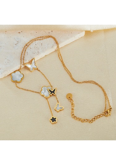 Sones Opk Gx2439 Paslanmaz Çelik Kelebek Çiçek Püskül Kolye Kemik Zincir Altın