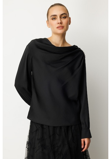 Ekol Degaje Yaka Saten Kadın Bluz 26k.ekl.blz.03019.1 Siyah
