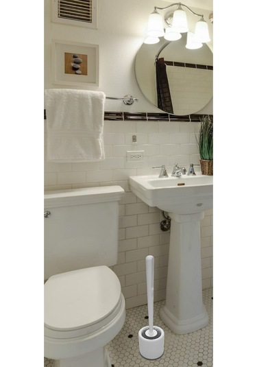 Yuvarlak Altı Kapalı Hazneli Silikon Wc Klozet Temizleme Fırçası Beyaz Renk Beyaz