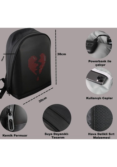 Funky Bag Led Ekranlı Akıllı Motorcu Sırt Çantası Siyah Diğer