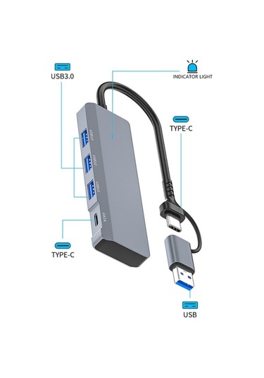 Sones Ads-309d Usb / Type-c'den 3 X Usb 3.0 + Type-c Veri Portu Genişletme Hub Adaptörü