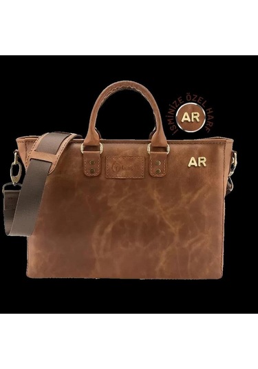İsme Özel Günlük Kullanım El Omuz Evrak Laptop Çantası - %100 Deri - Ac09004 - Kahverengi-127491 Siyah