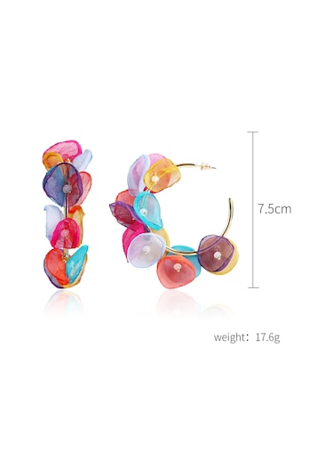 Kadınlar İçin Çiçek Kumaş Küpeler, Renkli Taze Daire Uzun Püskül Çok Renkli