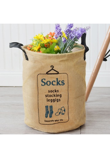 Xindoker Jüt Malzeme Çift Kollü Katlanabilir Organize Sepet - Çamaşır, Çorap, Oyuncak Ve Ev Gereçleri İçin Dayanıklı Depo Kutusu Socks